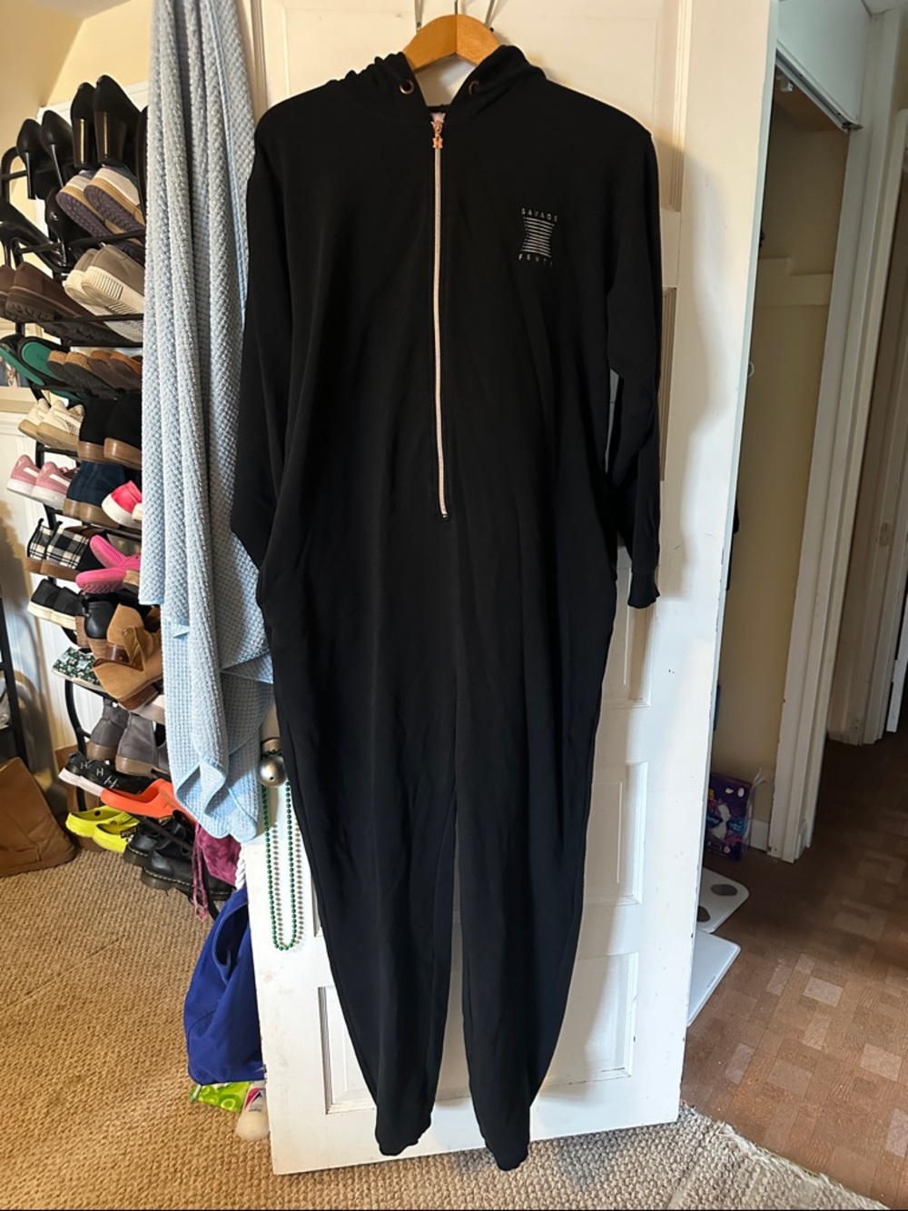 Savage X Fenty Black Zip-Front Hooded Jumpsuit